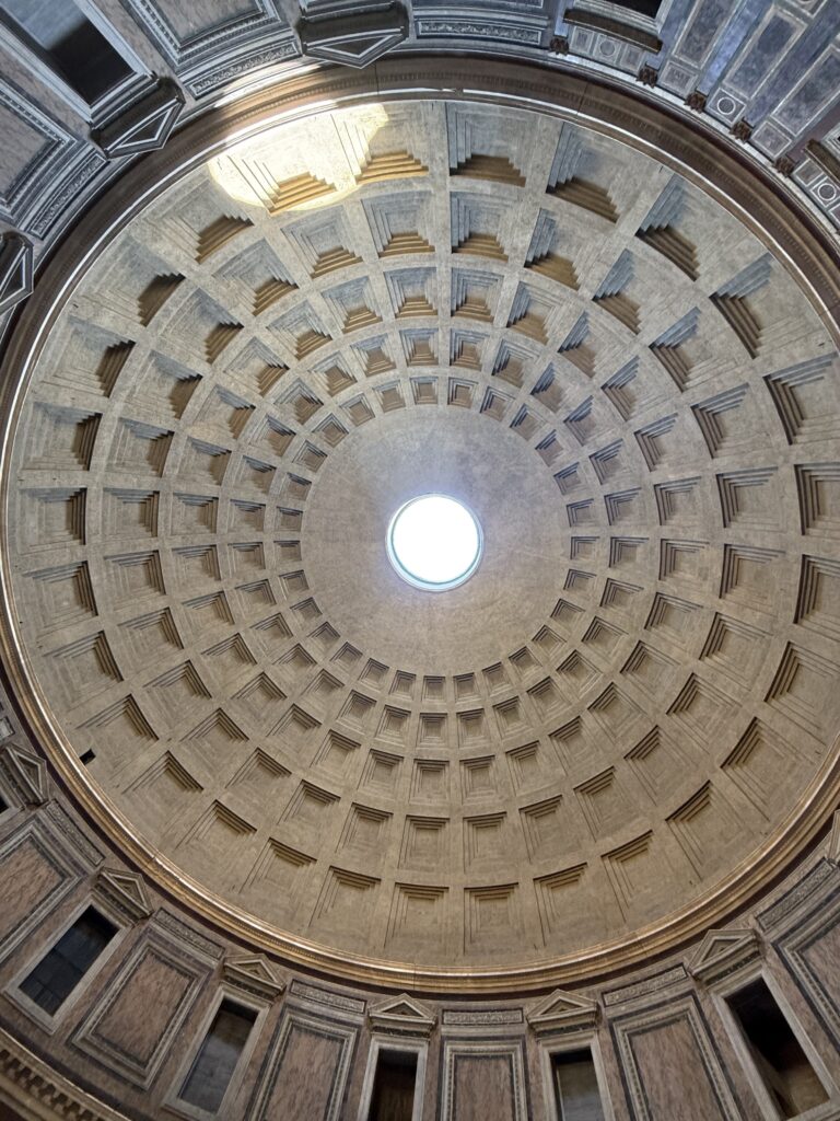 The inside of the Pantheon showing the dome and oculus.